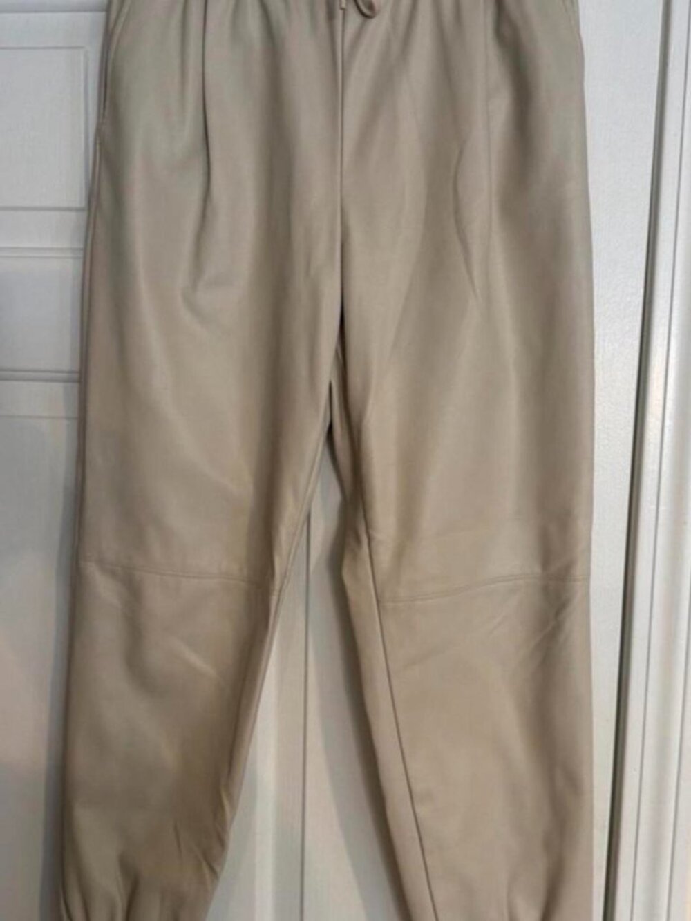 Cream & tan faux leather joggers with elastic waistband